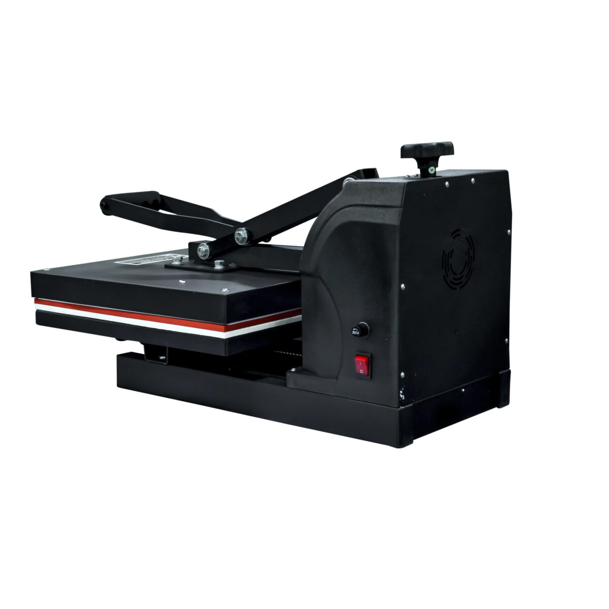 "A3 flatbed heat press machine with digital control panel and large printing platen"