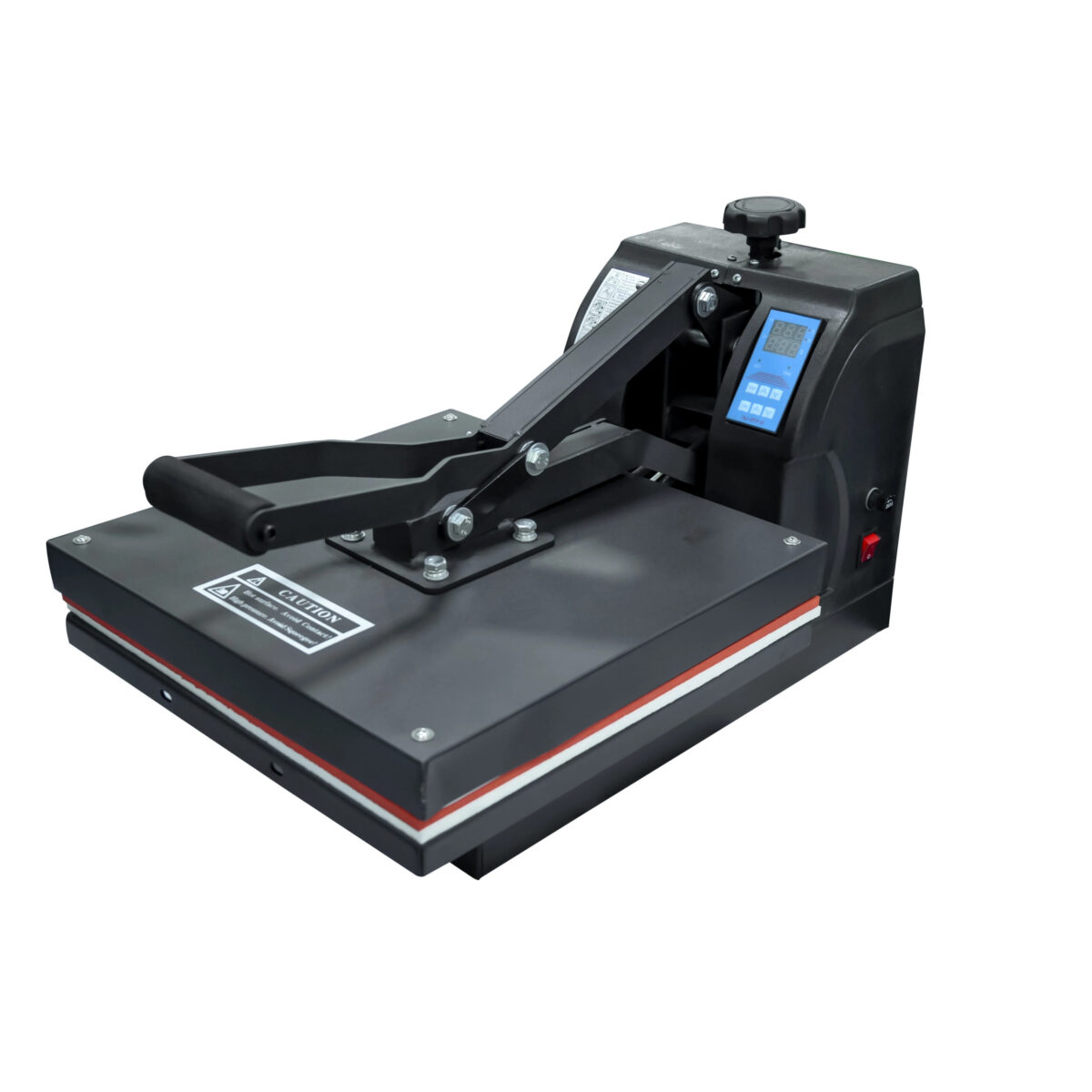 "A3 flatbed heat press machine with digital control panel and large printing platen"
