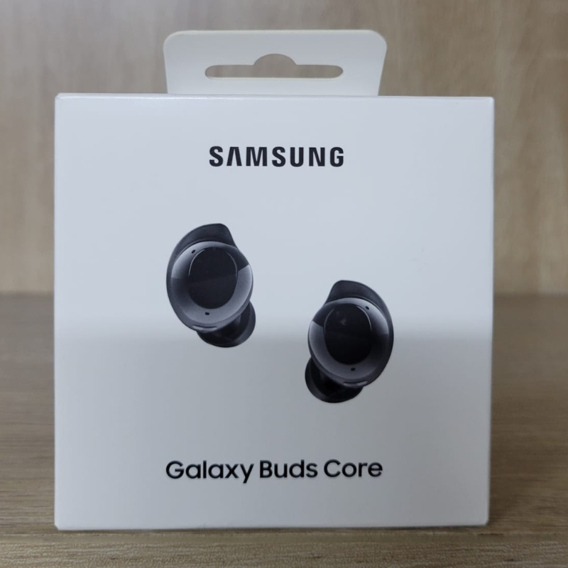 Samsung Galaxy Buds Core black true wireless earbuds in open charging case