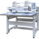 2 head embroidery machine working on a multi-color embroidery project on a jacket