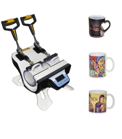 "Double mug press machine with dual heating elements and digital control panel"