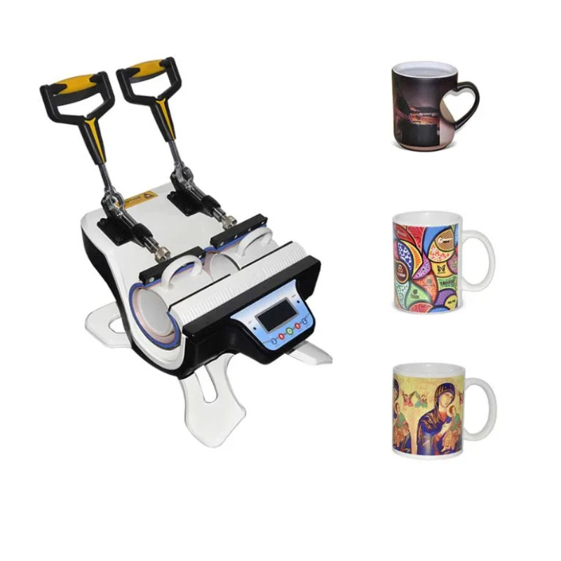 "Double mug press machine with dual heating elements and digital control panel"