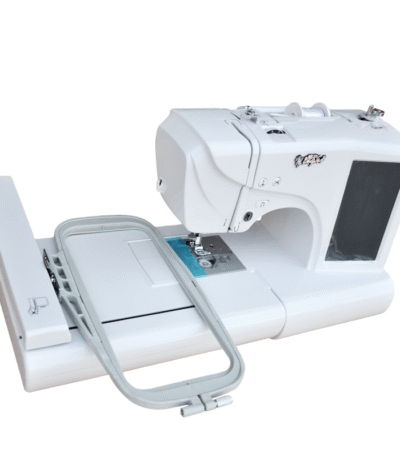 Desktop single head embroidery sewing machine stitching a detailed design