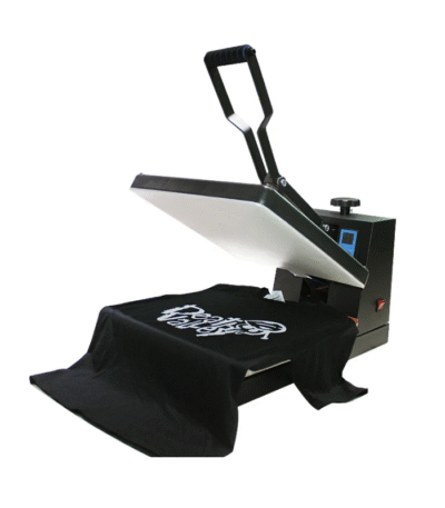 "A3 flatbed heat press machine with digital control panel and large printing platen"