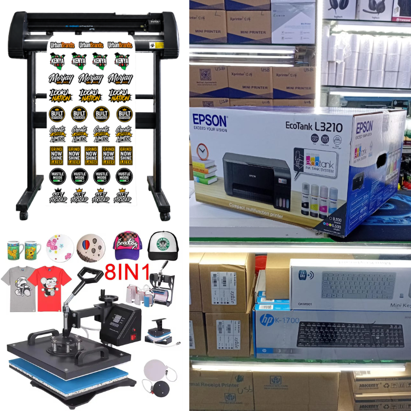 Morjay Graphics sublimation printer and 8-in-1 heat press bundle with blank mugs, caps, tumblers and keychains